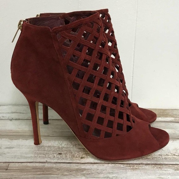 JIMMY CHOO BURGUNDY CAGE SANDALS 38.5 - Picture 4 of 7